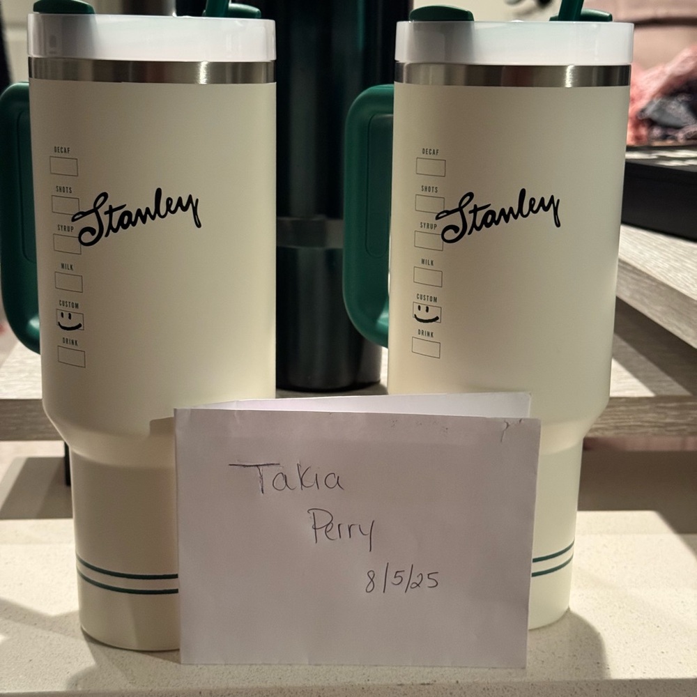 Stanley Cream and Green Travel Mug Duo